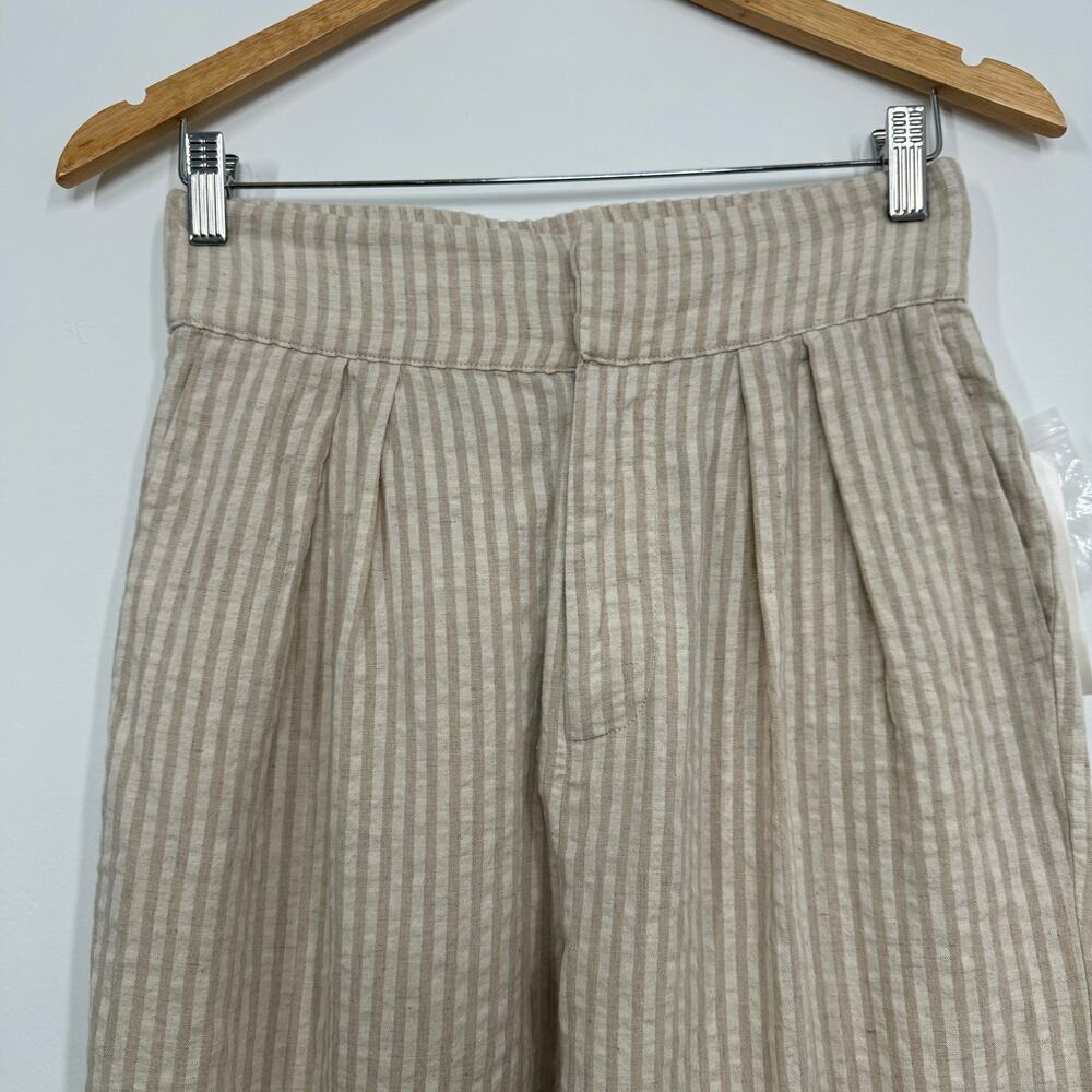 NWT Urban Outfitters Paige Pants Tan Cream Striped Pleated Preppy Beach Size S - Picture 3 of 9